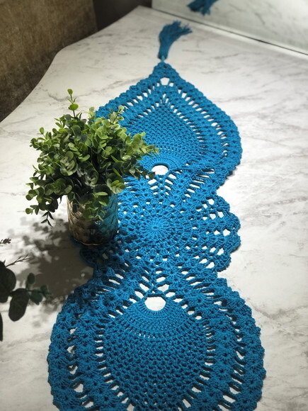 Trilho Mesa Croche Azul Turquesa- Caminho Centro de Mesa