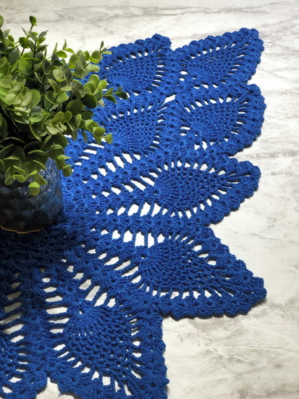 Trilho Mesa Crochê Azul Bic Abacaxi Caminho Centro Mesa
