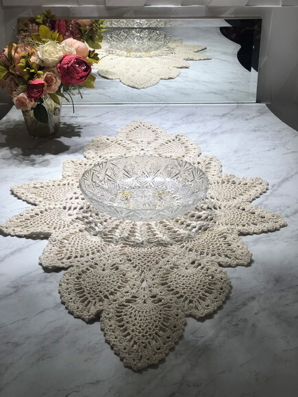 Trilho Mesa Crochê Branco Abacaxi Imperial Caminho Centro
