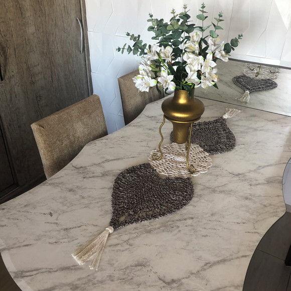 Trilho Mesa Croche Crú com Tassel - Caminho Centro Mesa