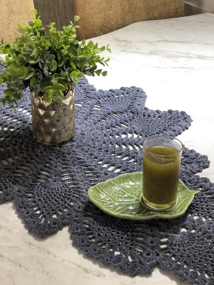 Trilho Mesa Crochê Jeans Abacaxi Caminho Centro Mesa