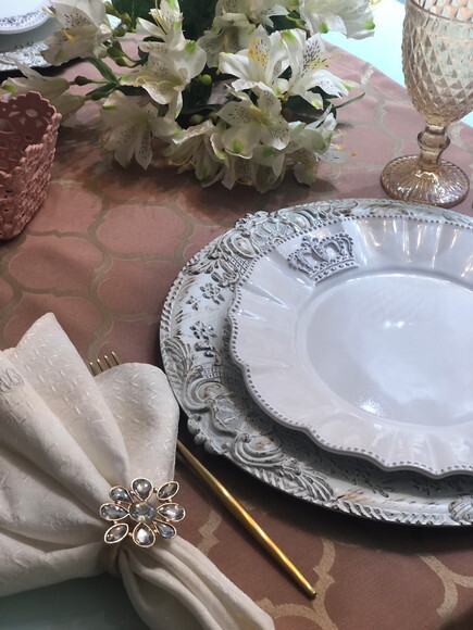 Trilho Mesa Rose Gold Jacquard - Caminho Mesa