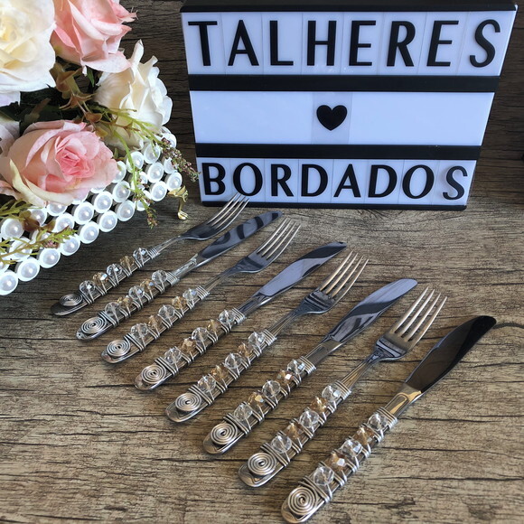 Trio Talheres Bordado Sobremesa Cristais - 6 Pçs