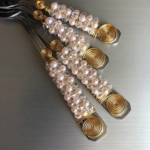 Trio Talheres Mesa Bordado Pérolas Rose Gold Faqueiro - Par