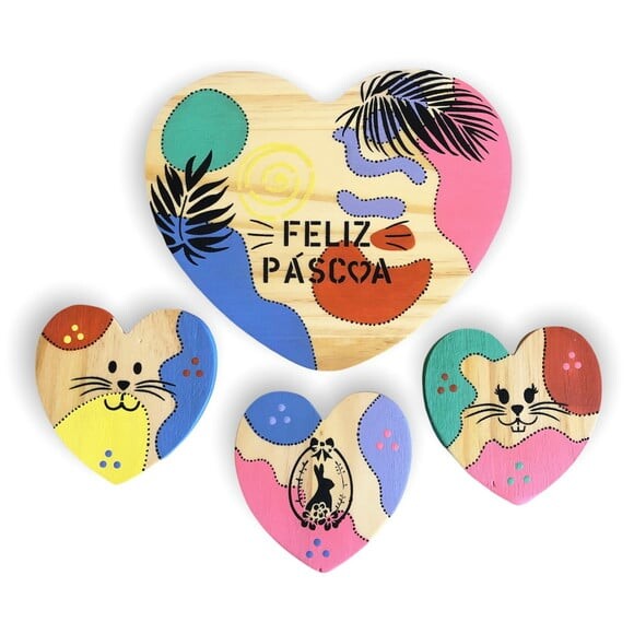 Coaster Coração Feliz Páscoa - Sr e Sra Coelha - Par