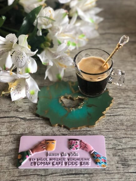Coaster Geodo Resina Epóxi Verde - Porta Copo - Xícara Café