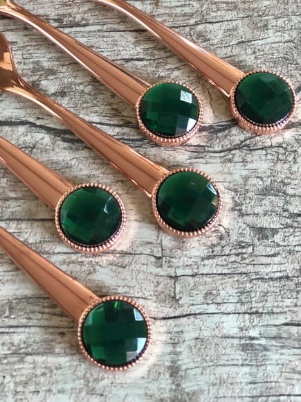 Colher Café Decorada Rose Gold com Pedrarias - 5 Pçs
