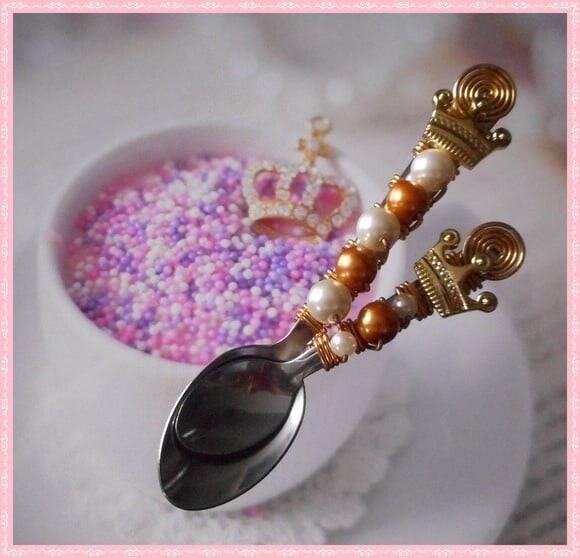 Colher Café Inox Bordado Pedrarias Festa - Princesa - 6 Pçs