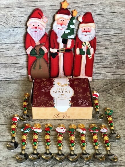 Colher Chá Bordada Ceia Natal - Talheres Bordados - Mod.02