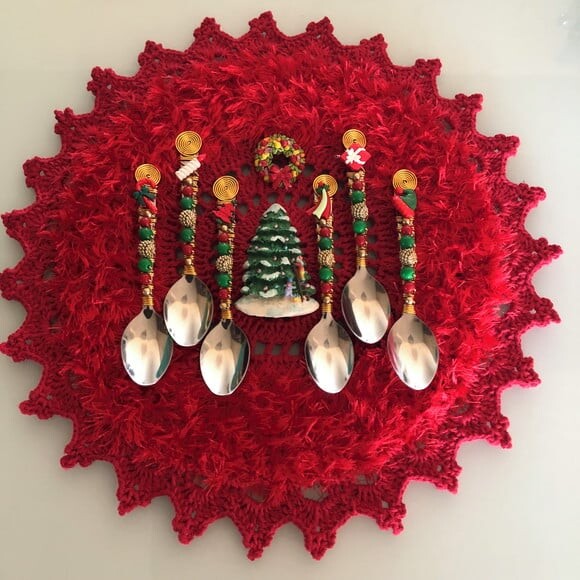 Colher Chá Bordada Ceia Natal - Talheres Bordados - Mod.01