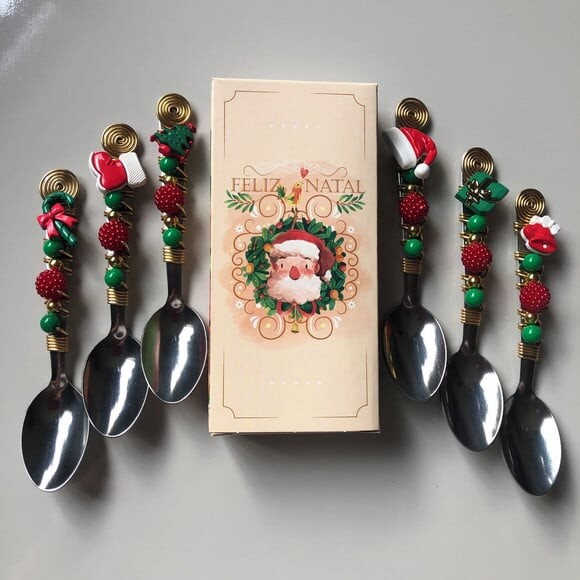 Colher Chá Bordada Ceia Natal - Talheres Bordados - Mod.03