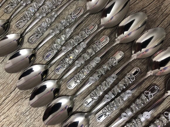 Colher Sobremesa Bordada Cristal - Talheres Bordados - 6 Pçs