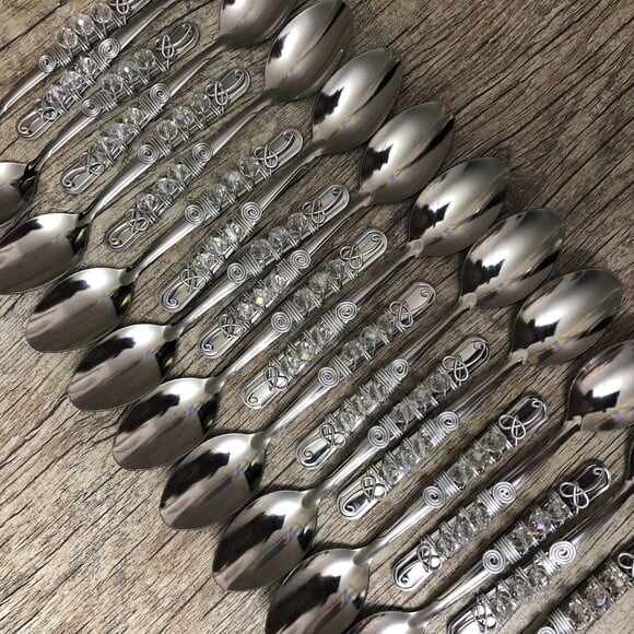 Colher Sobremesa Bordada Cristal - Talheres Bordados - 6 Pçs