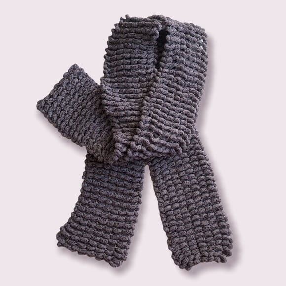 Echarpe Cachecol Pompom Grafite Croche