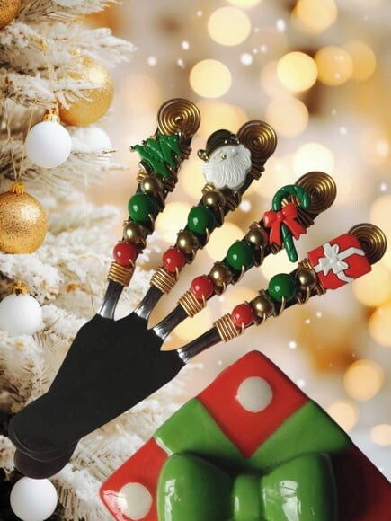 Espátula para Patê ou Manteiga Bordada Natal - 4 Pçs