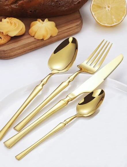 Faqueiro Dourado Luxor Talheres Mesa Bordados - 24 Peças
