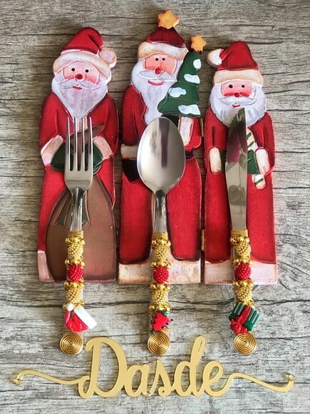 Faqueiro Talheres Mesa Bordado Tema Natal 24 Pçs - Mod.1