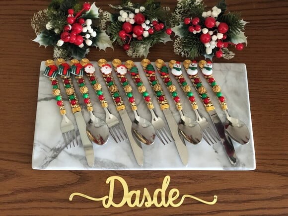 Faqueiro Talheres Mesa Bordado Tema Natal 24 Pçs - Mod.3