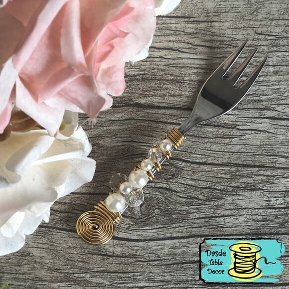 Garfo Sobremesa Talheres Bordado Cristal & Pérola - 6 Pçs