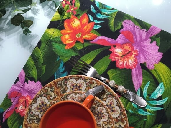 Jogo Americano Tecido Aquacblock Orquídeas Tropical - Par