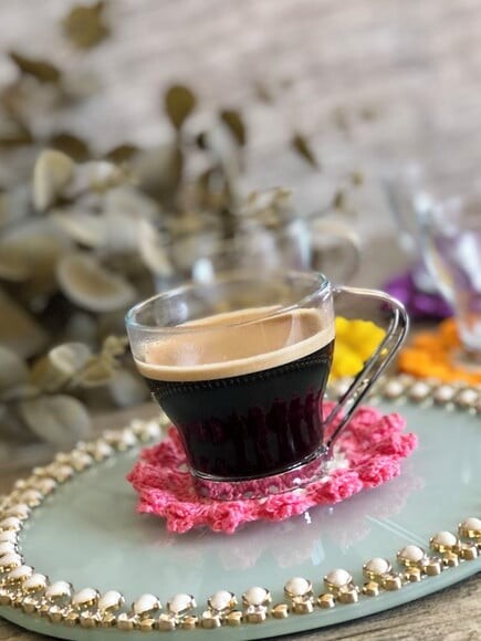 Jogo Xícaras Café Xidro & Descanso Crochê 8 Peças 85ml