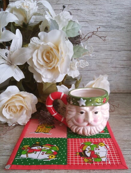 Mug Rug Tapete de Caneca Natal - Papai Noel