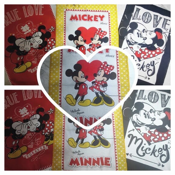 Pano Copa Prato Felpudo Mickey Minnie c Croche - Kit 3 Unid.
