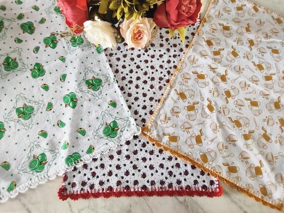 Pano de Prato Algodão Estampado - Kit 3 Unidades