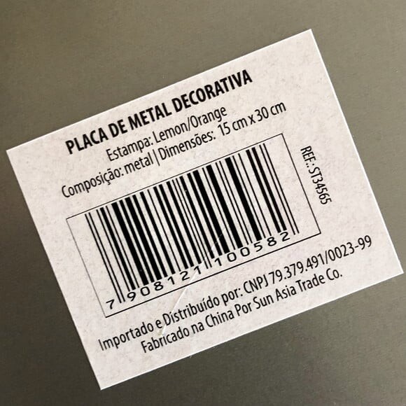 Placa Decorativa Metal Alto Relevo Limão Siciliano