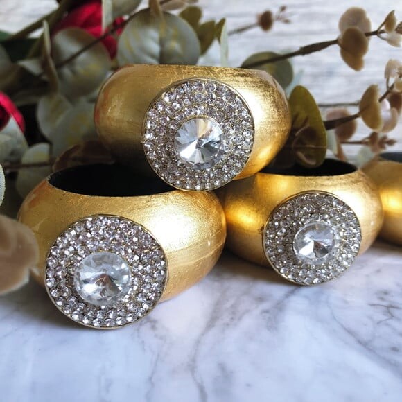 Porta Guardanapo Glamour Dourado com Strass - 4 Unid.