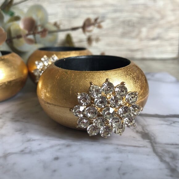 Porta Guardanapo Glamour Dourado com Strass - 4 Unid.