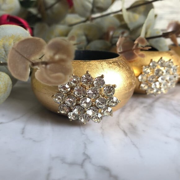 Porta Guardanapo Glamour Dourado com Strass - 4 Unid.