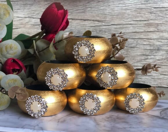 Porta Guardanapo Glamour Dourado com Strass - 4 Unid.