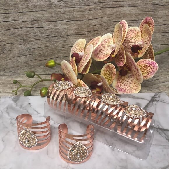 Porta Guardanapo Glamour Rose Gold Strass - 6 Unid.
