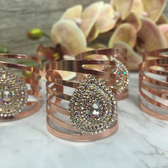 Porta Guardanapo Glamour Rose Gold Strass - 6 Unid.