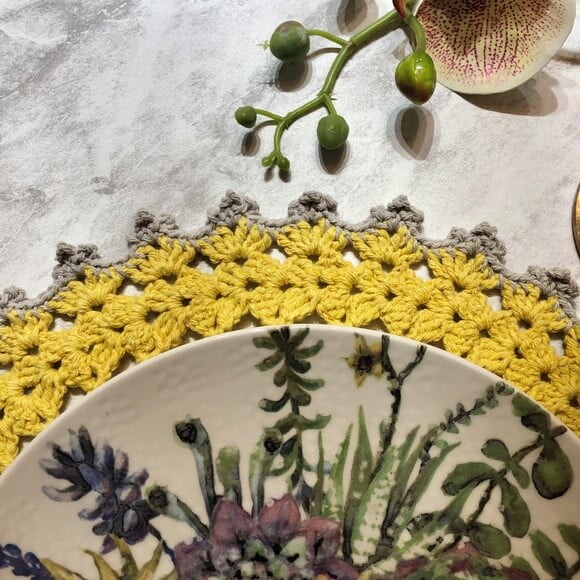 Sousplat Americano Croche Amarelo & Cinza *par*