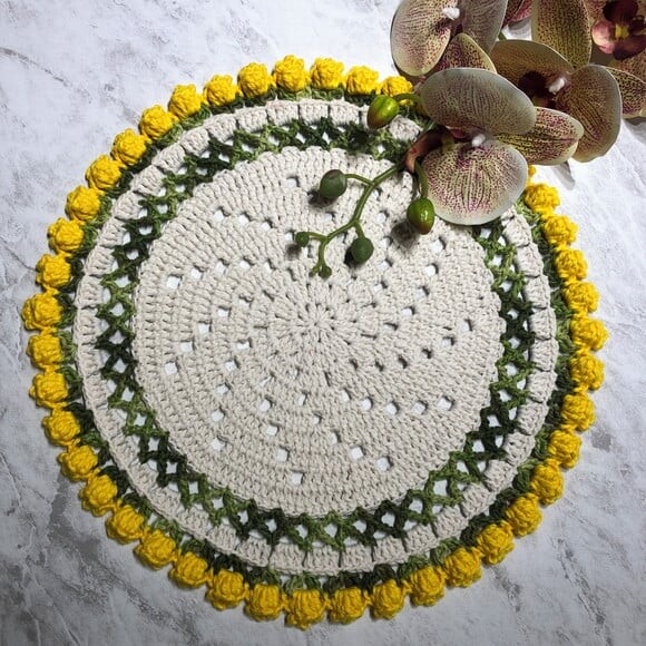 Sousplat Americano Croche Boho Barroco Tulipa Amarelo *par*