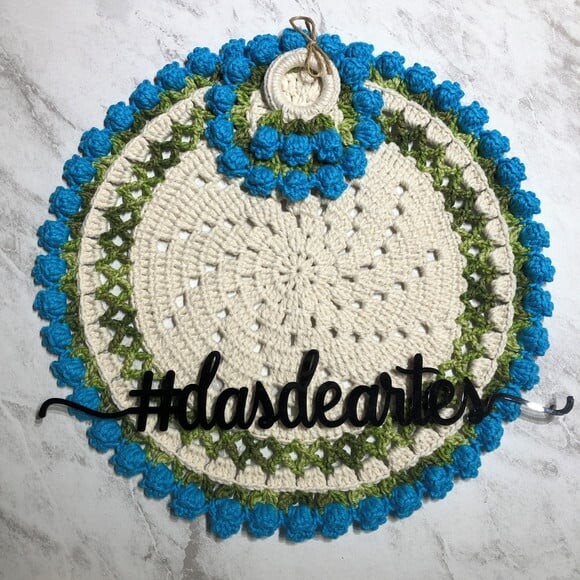 Sousplat Americano Croche Boho Barroco Tulipa Turquesa *par*