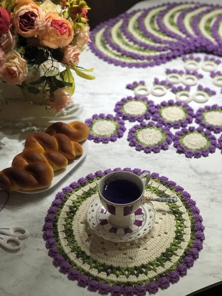 Sousplat Americano Croche Boho Lavanda Barroco Tulipa *par*