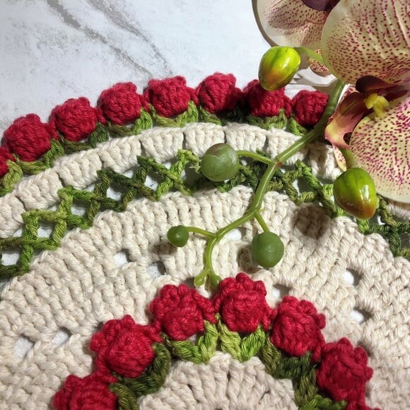 Sousplat Americano Croche Boho Barroco Tulipa Vermelha *par*