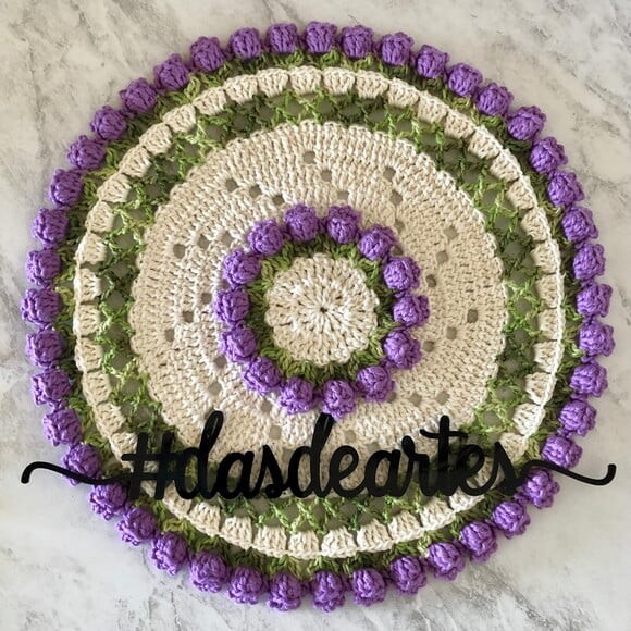 Sousplat Americano Croche Boho Lavanda Barroco Tulipa *par*