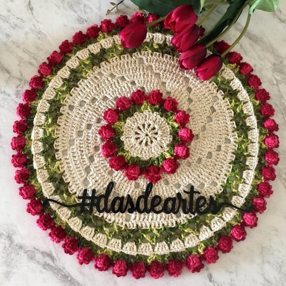 Sousplat Americano Croche Boho Tulipa Vermelho Mescla *par*