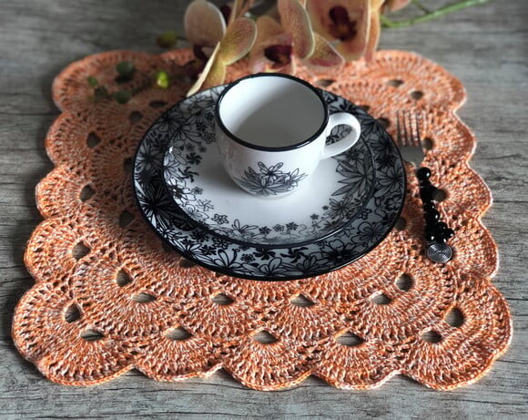 Sousplat Americano Crochê Quadrado Laranja Mesclado