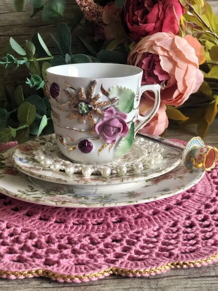 Sousplat Americano Croche Renda Rosa Quartzo - Par