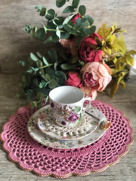 Sousplat Americano Croche Renda Rosa Quartzo - Par