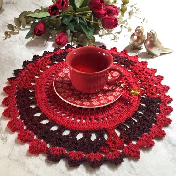 Sousplat Americano Croche Vermelho Degradê - Par