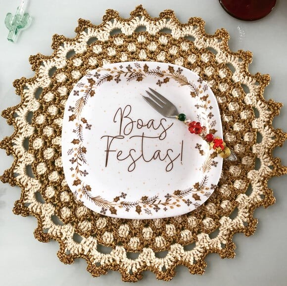 Sousplat Americano Croche Dourado Natal - Par