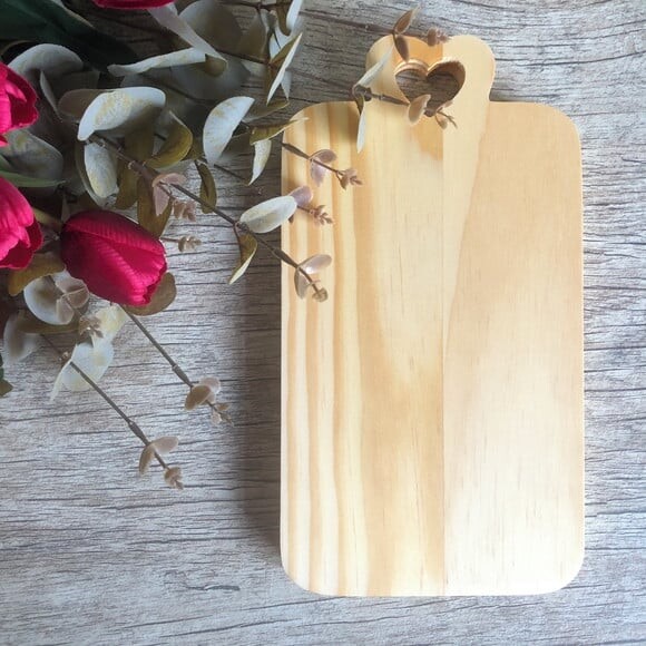 Tábua Bandeja Madeira Pinus Alça Coração - 27 x 15 cm - Par