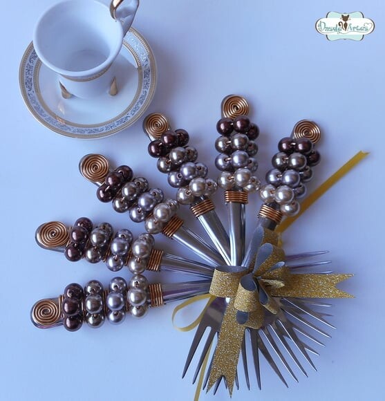 Talheres Bordado Garfinho & Espátula Torta - Bolo - 7 Peças