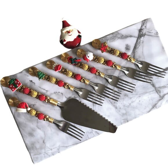 Talheres Bordado Torta Tema Natal - Mod.01 - 7 Pcs